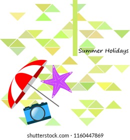 beach umbrella camera starfish summer holiday vector background
