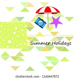 beach umbrella camera starfish summer holiday vector background