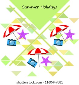 beach umbrella camera starfish summer holiday vector background