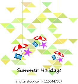 beach umbrella camera starfish summer holiday vector background