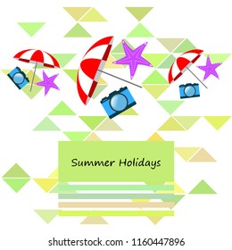 beach umbrella camera starfish summer holiday vector background