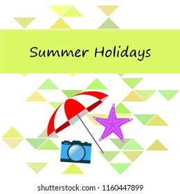 beach umbrella camera starfish summer holiday vector background