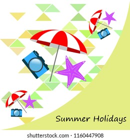 beach umbrella camera starfish summer holiday vector background