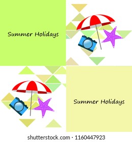 beach umbrella camera starfish summer holiday vector background