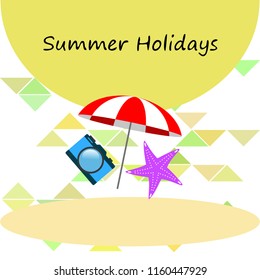 beach umbrella camera starfish summer holiday vector background