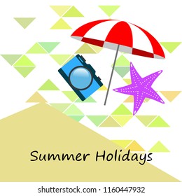 beach umbrella camera starfish summer holiday vector background
