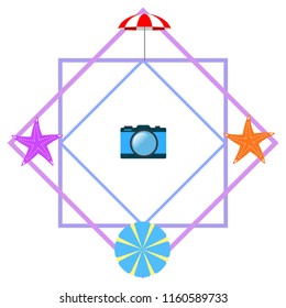 beach umbrella camera starfish summer holiday vector background