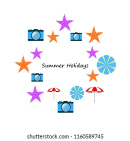 beach umbrella camera starfish summer holiday vector background