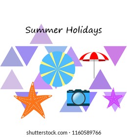 beach umbrella camera starfish summer holiday vector background