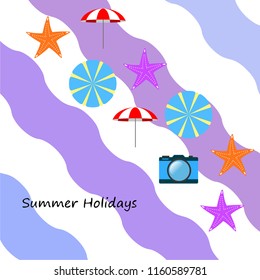 beach umbrella camera starfish summer holiday vector background