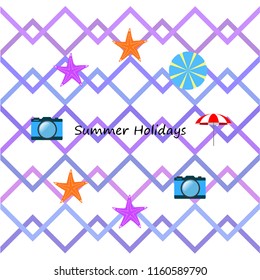 beach umbrella camera starfish summer holiday vector background