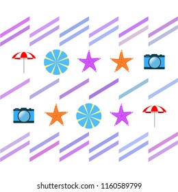 beach umbrella camera starfish summer holiday vector background