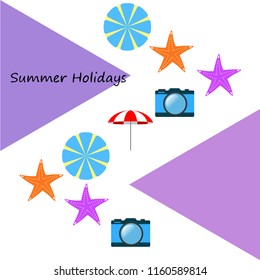 beach umbrella camera starfish summer holiday vector background