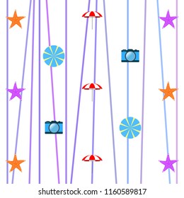 beach umbrella camera starfish summer holiday vector background