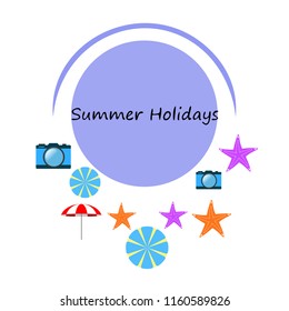 beach umbrella camera starfish summer holiday vector background