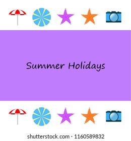 beach umbrella camera starfish summer holiday vector background