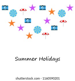 beach umbrella camera starfish summer holiday vector background