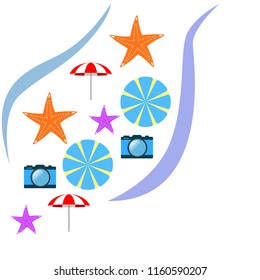 beach umbrella camera starfish summer holiday vector background