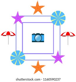 beach umbrella camera starfish summer holiday vector background