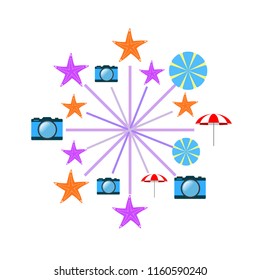beach umbrella camera starfish summer holiday vector background