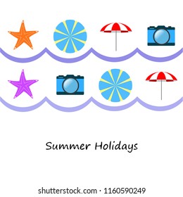 beach umbrella camera starfish summer holiday vector background