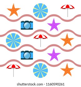 beach umbrella camera starfish summer holiday vector background