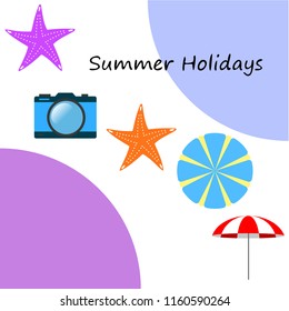 beach umbrella camera starfish summer holiday vector background