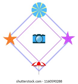 beach umbrella camera starfish summer holiday vector background