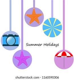 beach umbrella camera starfish summer holiday vector background
