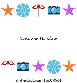 beach umbrella camera starfish summer holiday vector background