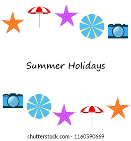 beach umbrella camera starfish summer holiday vector background