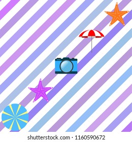beach umbrella camera starfish summer holiday vector background