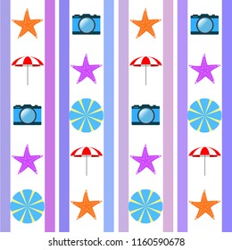 beach umbrella camera starfish summer holiday vector background