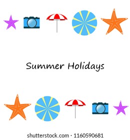 beach umbrella camera starfish summer holiday vector background