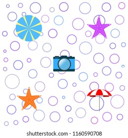 beach umbrella camera starfish summer holiday vector background