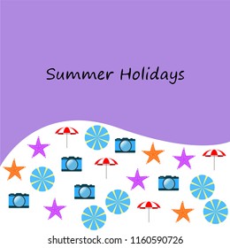 beach umbrella camera starfish summer holiday vector background