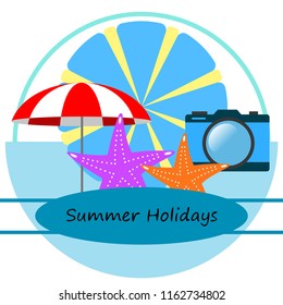 beach umbrella camera starfish summer holiday vector background