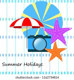 beach umbrella camera starfish summer holiday vector background
