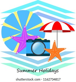 beach umbrella camera starfish summer holiday vector background