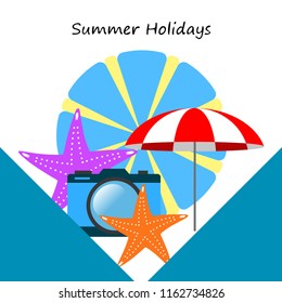 beach umbrella camera starfish summer holiday vector background