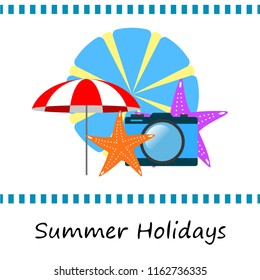 beach umbrella camera starfish summer holiday vector background