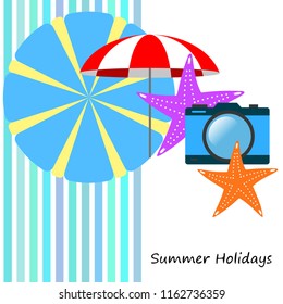 beach umbrella camera starfish summer holiday vector background