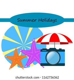 beach umbrella camera starfish summer holiday vector background
