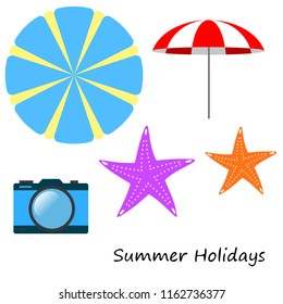 beach umbrella camera starfish summer holiday vector background
