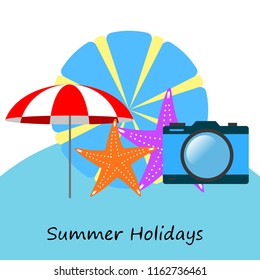 beach umbrella camera starfish summer holiday vector background