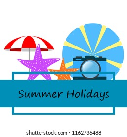 beach umbrella camera starfish summer holiday vector background
