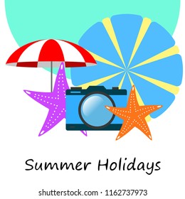 beach umbrella camera starfish summer holiday vector background