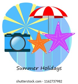 beach umbrella camera starfish summer holiday vector background