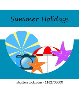 beach umbrella camera starfish summer holiday vector background