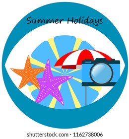 beach umbrella camera starfish summer holiday vector background